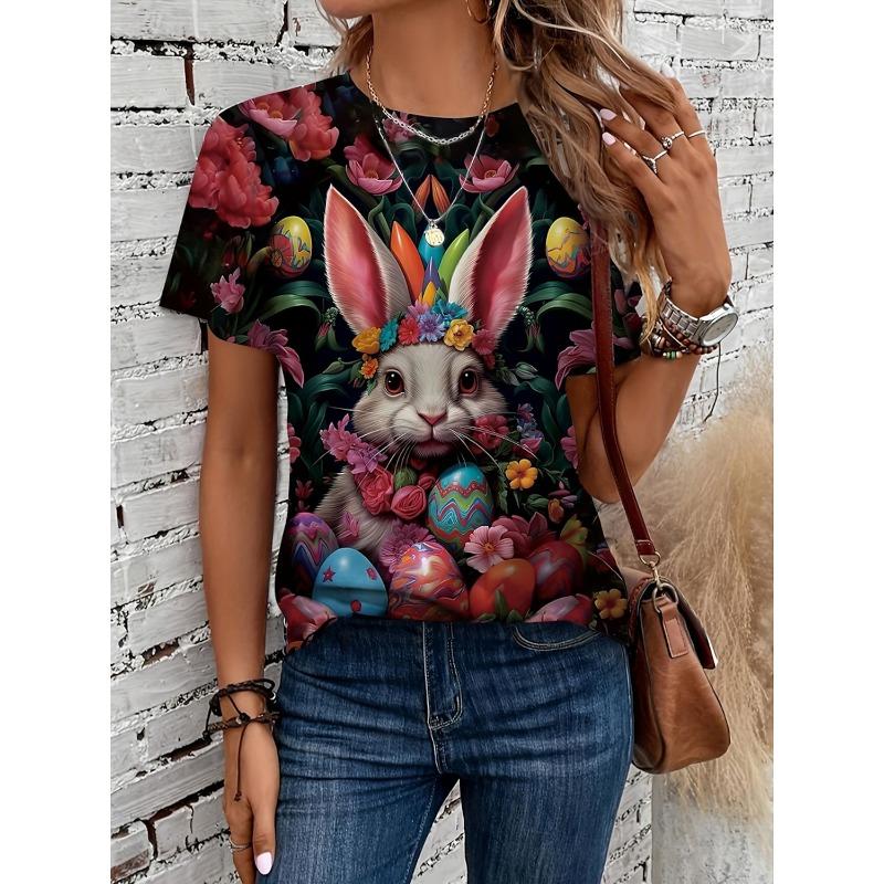 Fashion Summer Easter Bunny 3D Printed T-Shirt Women Street Casual Harajuku T-Shirt Women's Crew Neck T-Shirt Tops Clothing