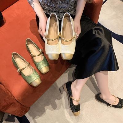 Mittelhochschuh mit dickem Absatz Einzelne Schuhe Damen Frühling Cheongsam-Schuhe eckige Spitze mittlerer Absatz Mary Jane Schuhe
