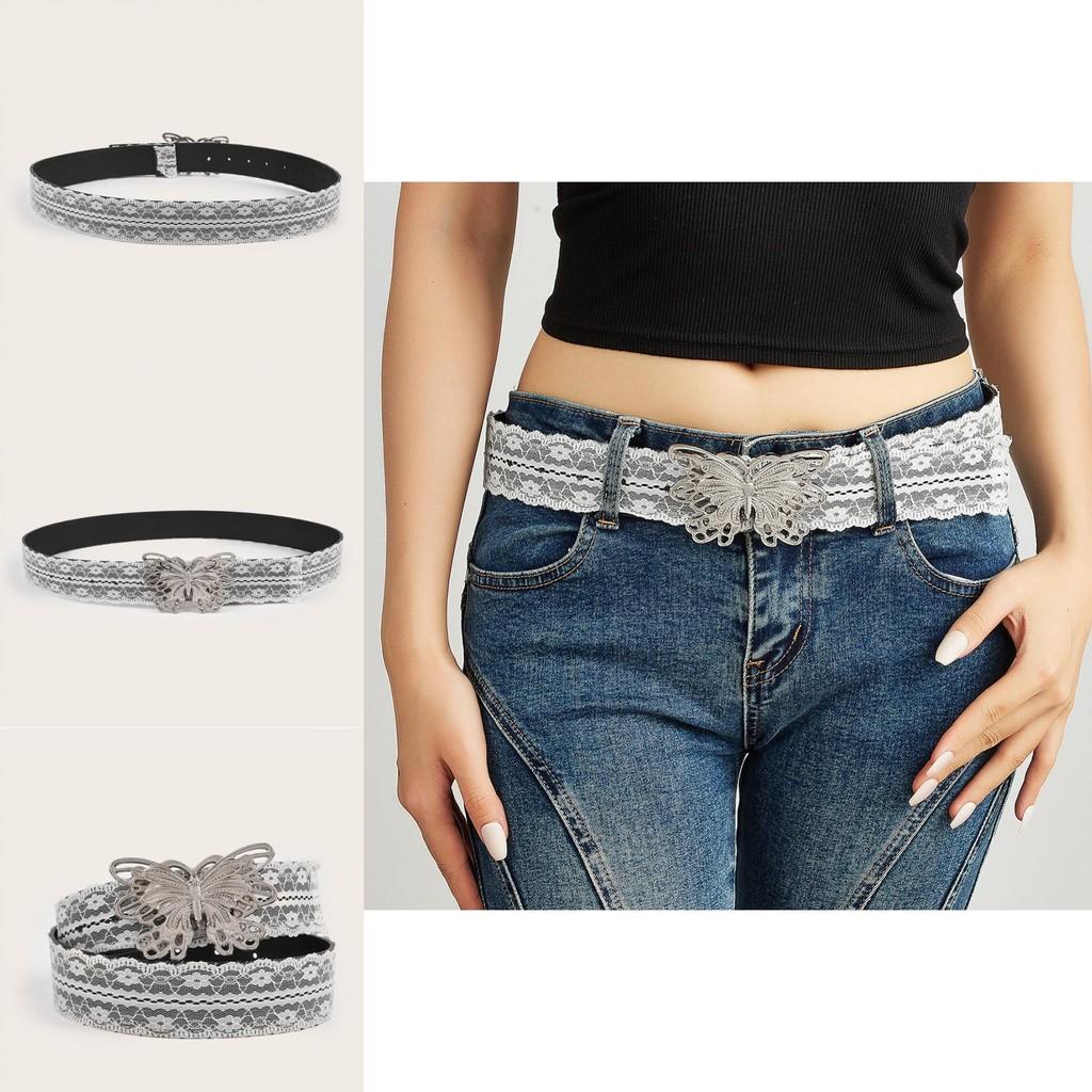 Womens Belt With Butterfly Buckle And Lace Decor For Casual Fashion