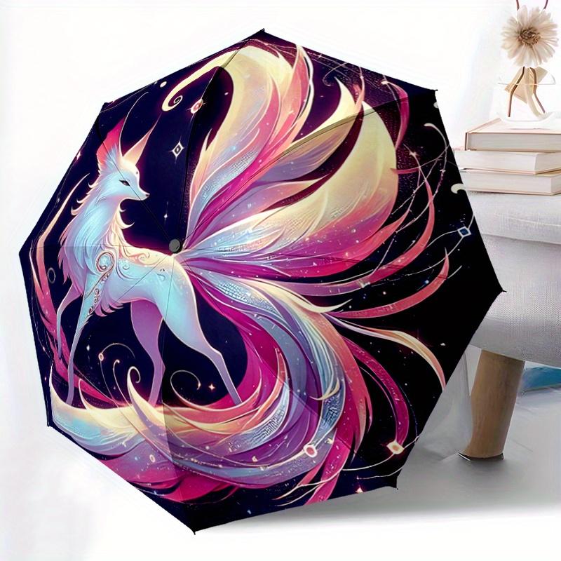 1pc The Beautiful Nine Tailed Fox Automatic Opening and Closing Umbrella - Lightweight 3-Fold Design, Suitable for Fans, Travel, Daily Use -