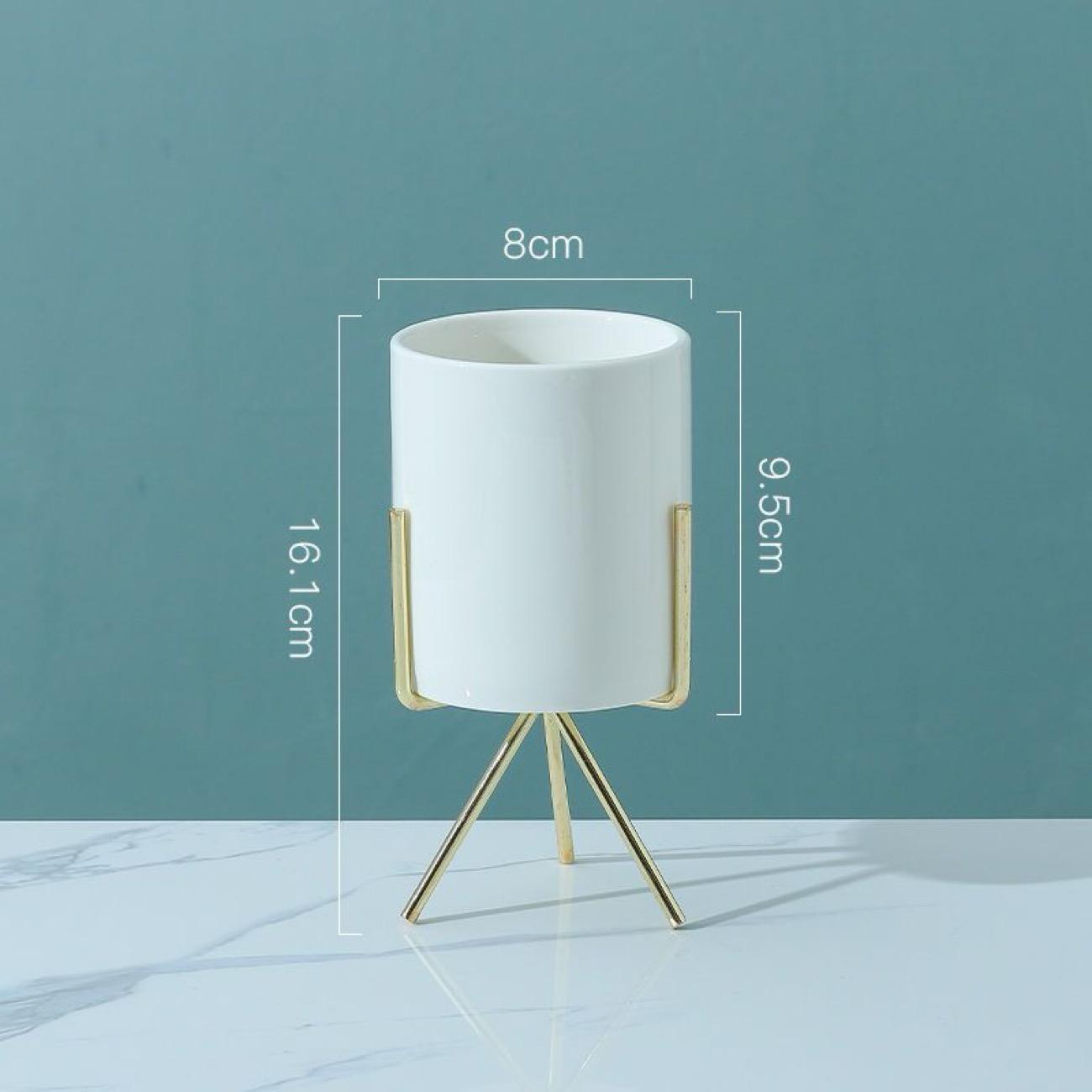 

Nordic Ceramic Vase with Metal Stand, Minimalist Flower Vase for Dried & Artificial Flowers Home Decor White