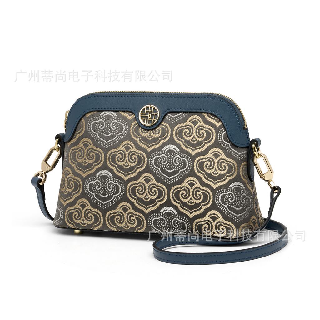 Leather Chinese style printed messenger bag 2026 new fashion women's shoulder bag Chinese style cowhide bag
