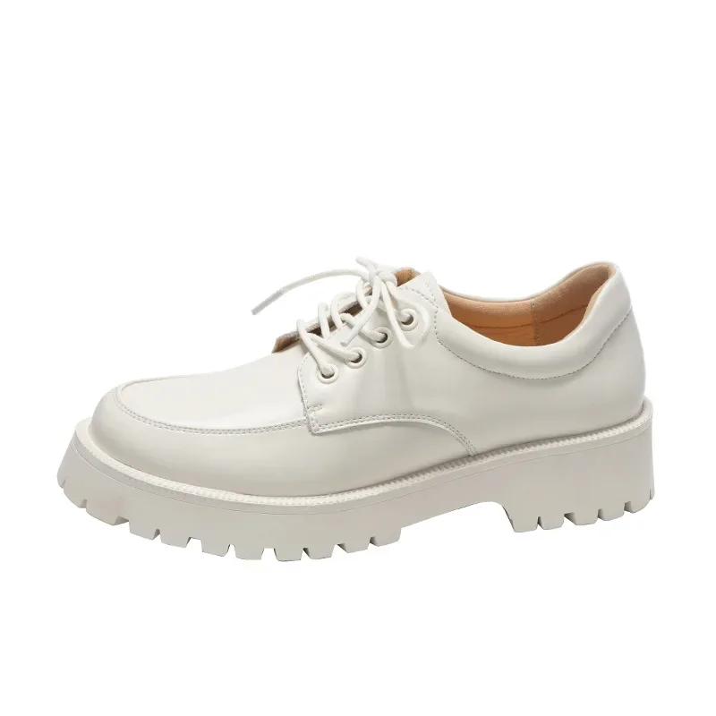 

Туфли повседневные на платформе из натуральной кожи весна-осень женские оксфорды на плоской подошве черные на шнуровке кожаные туфли с круглым носком zapatos mujer 40 бежевый