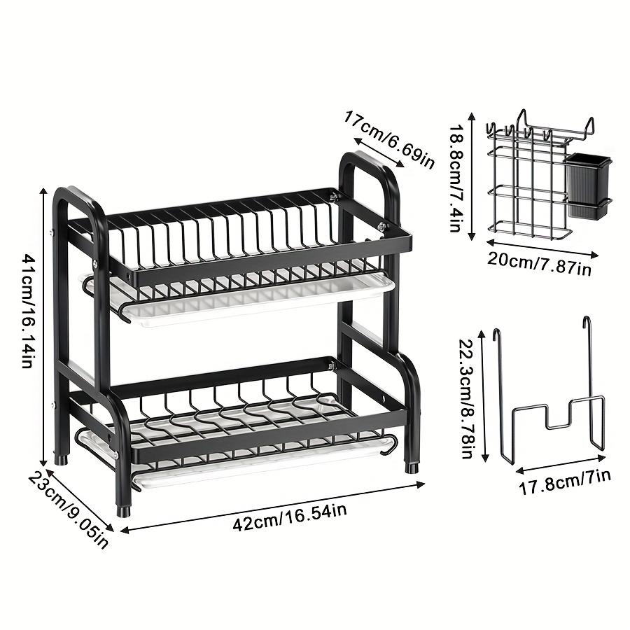 1pc 2/3-Tier Dish Rack for Kitchen Counter,Dish Racks with Drainboard for Kitchen Countertop,Metal Dish Drainer with Utensil Holders