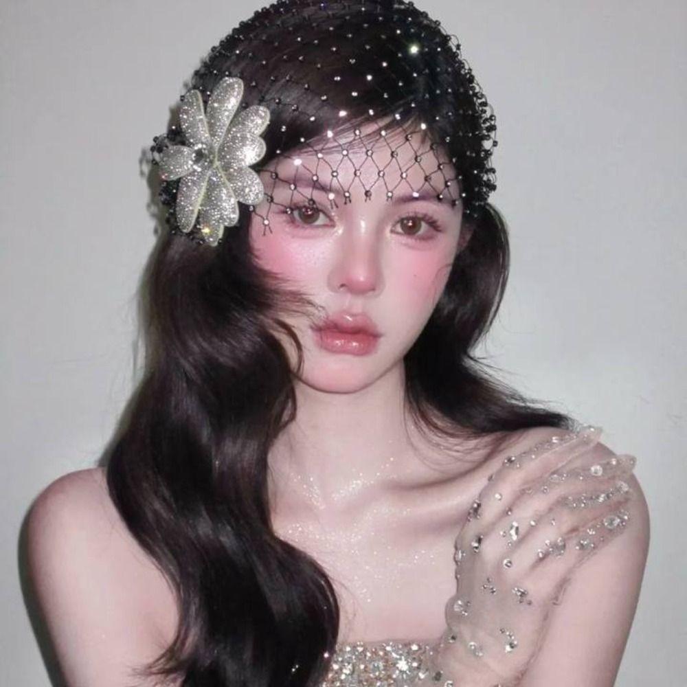 

Flower Bride Head Net Black Wedding Headwear Versatile Bridal Veils Hair Accessories чорний