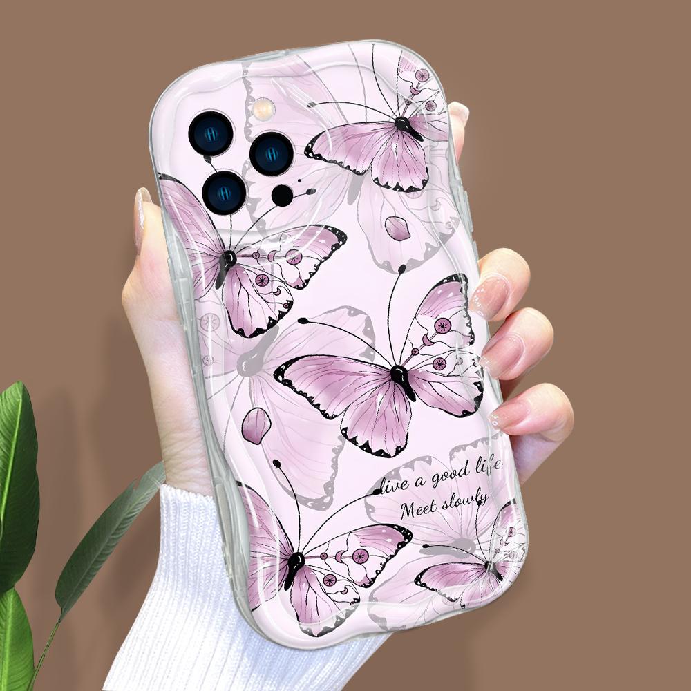 Cartoon Pattern Cream Texture Casing Wavy Edge Soft Silicone Cover Phone Case for IPhone Samsung Huawei Honor Xiaomi Redmi Infinix Tecno