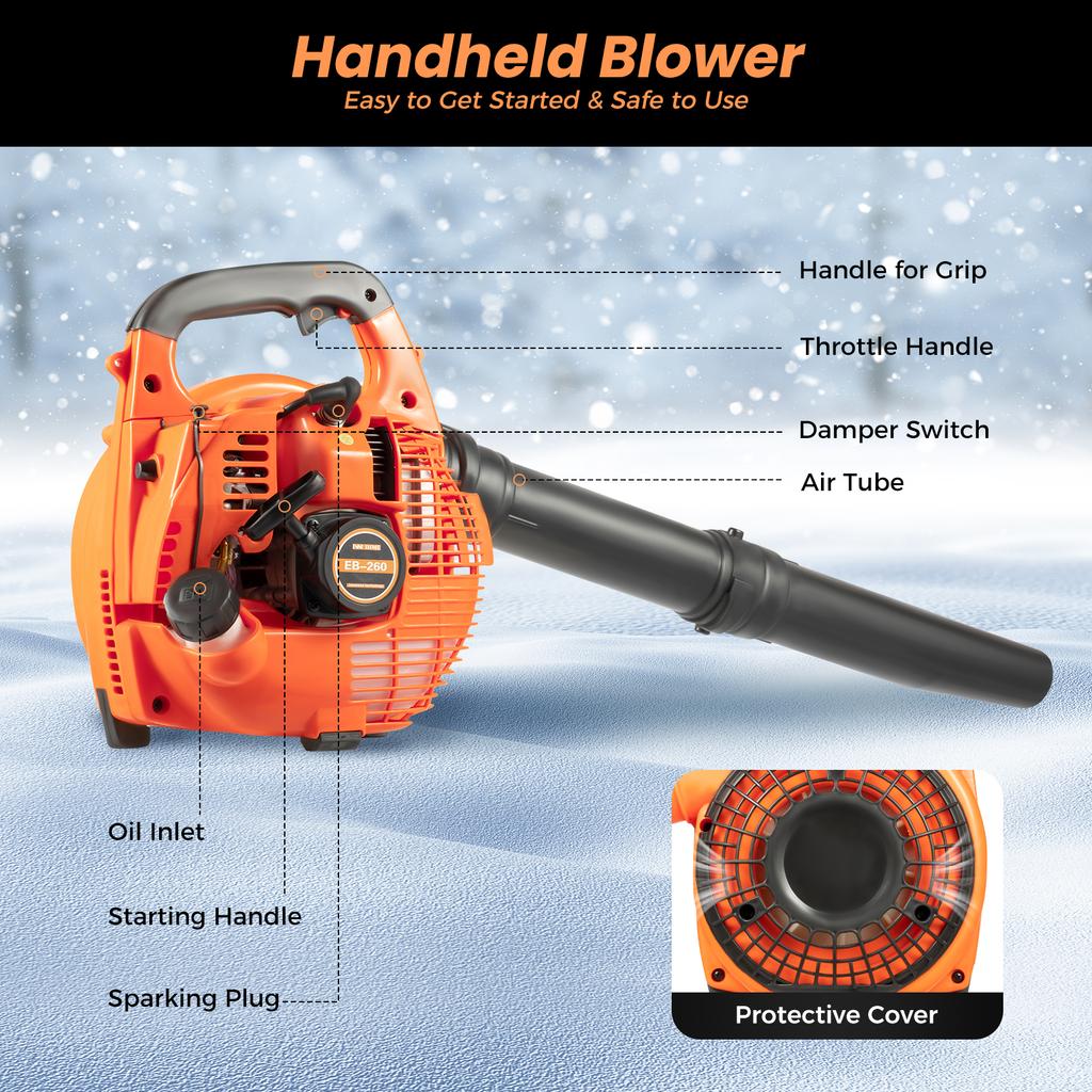 750W Gas Leaf Blower 2-Stroke Handheld Garden Blower Lightweight Snow Dust Debris Cleaner Outdoor Yard Tool