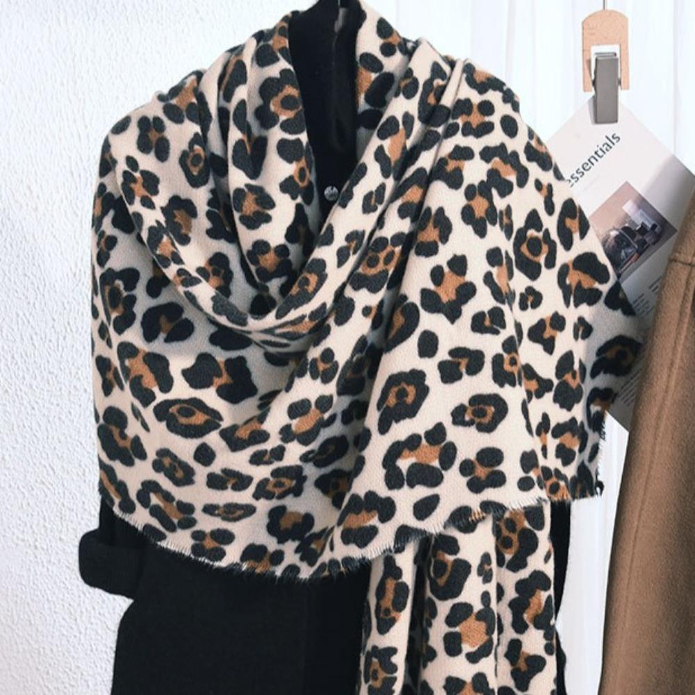 Tassel Leopard Print Scarf Plush Long Cashmere Shawl Classic Luxury Pashmina Scar  Women/Men