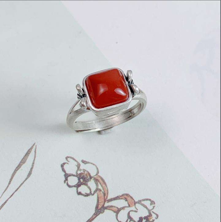 Elegant Chinese-Style 925 Sterling Silver Vintage Floral Open Ring