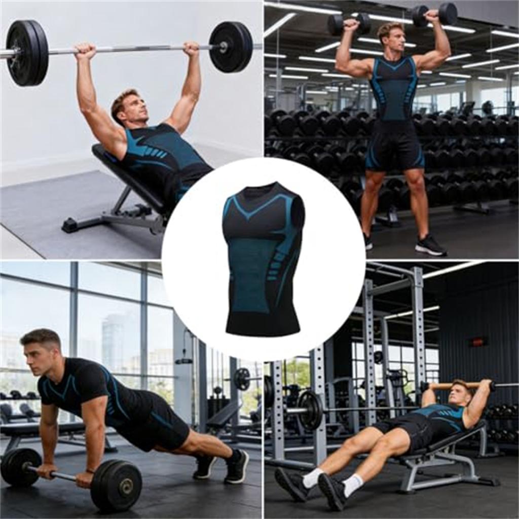 Ärmelloses Kompressionsshirt für Herren Atmungsaktives Netz-Sport-Basisschicht Schnelltrocknendes Athletisches Tanktop für Training Laufen Radfahren