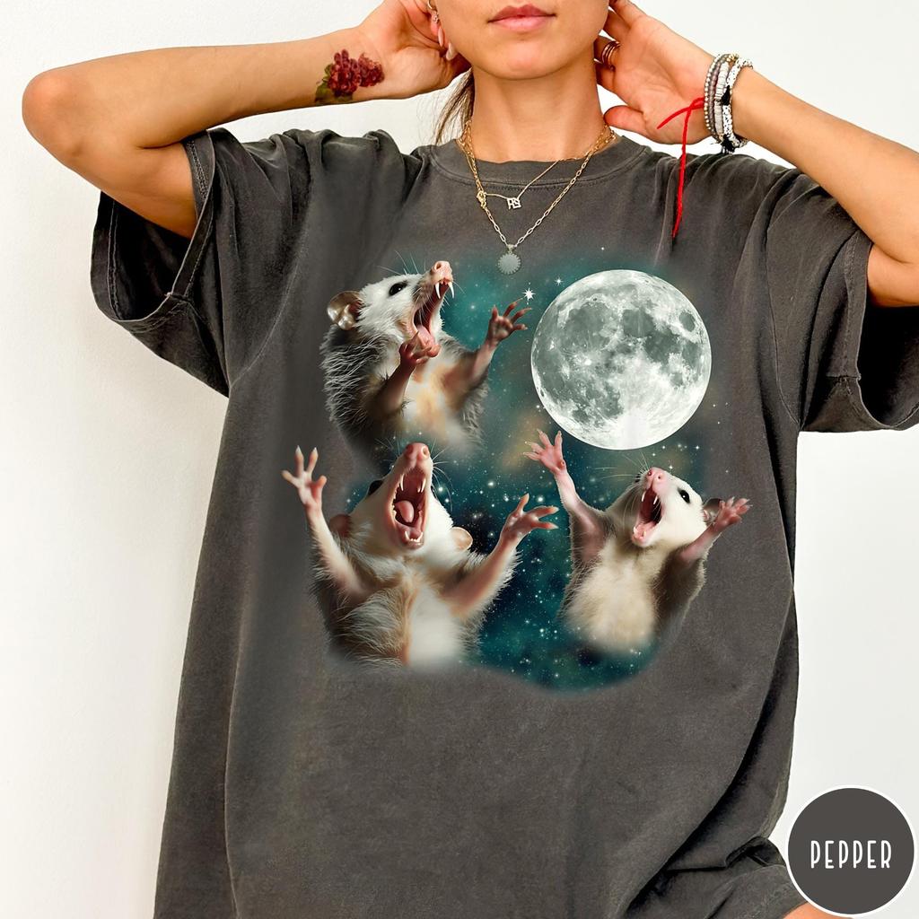 Vintage Possums and Moon T-Shirt, Retro Three Possums Graphic Tee, Possum Lover Gift, Funny Possum Shirt, Oversized Tee