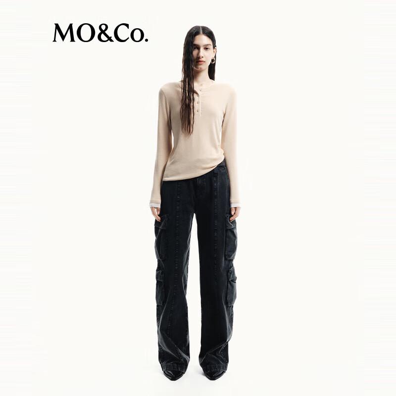 MO&Co. Women's Round Neck Slim Fit Long Sleeve Knit Sweater