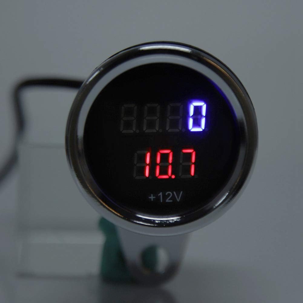 Mini Motorcycle Tachometer,Motorcycle Mini Tachometer Red Backlight,Motorcycle Tach Led Rpm Gauge Tachometer,2 in 1 Motorcycle Led Digital Voltmeter
