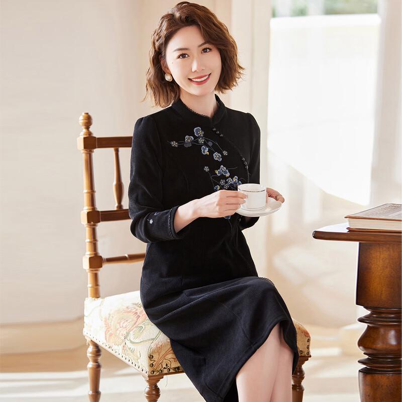 

Жіноча нова кордурове міді-сукня А-силуету в китайському стилі 3XL