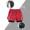 Men 2 In 1 Printed Quick Dry Sports Shorts Gym Workout Outdoor Shorts With Towel Hanging