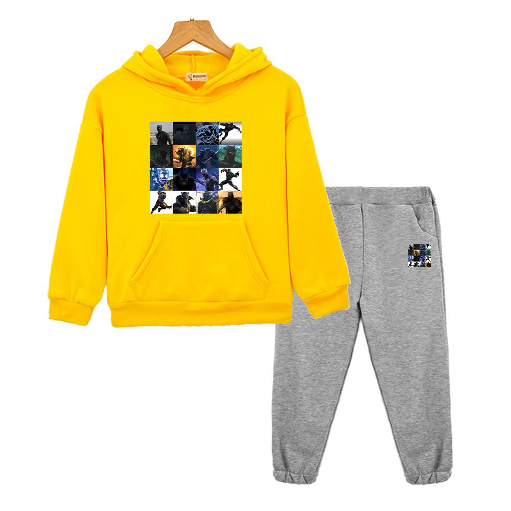 Jungen Mädchen Kapuzen-Sportsets Black Panther Herbst Hoodie Fleece Sweatshirt Kawaii Jacke 2-teilig Pullover+Hose Kinder Boutique Kleidung