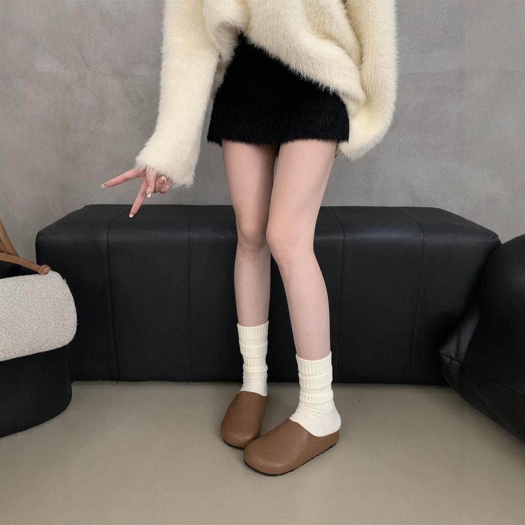 Lazy fashion niche bag head half slippers women wear new retro temperament casual lazy platform muller single shoes