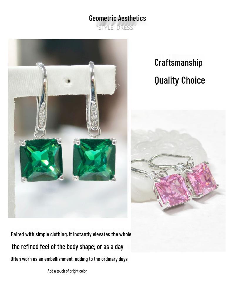 Gethin Jewelry Korean Fashion Zircon Square Earrings for Women - Simple Design