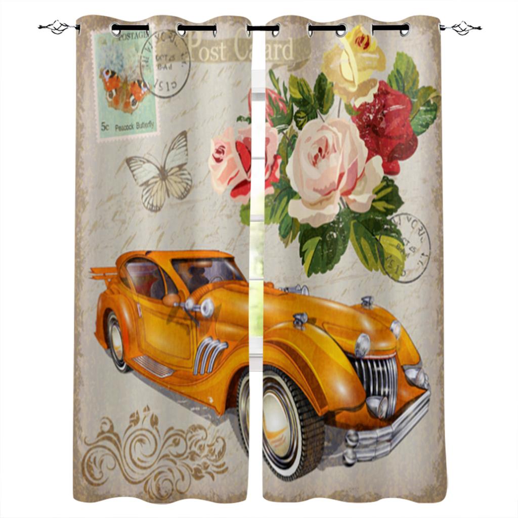 Bedroom Kitchen Curtain Vintage Classic Antique Car Retro Window Curtains for Living Room Decorative Items