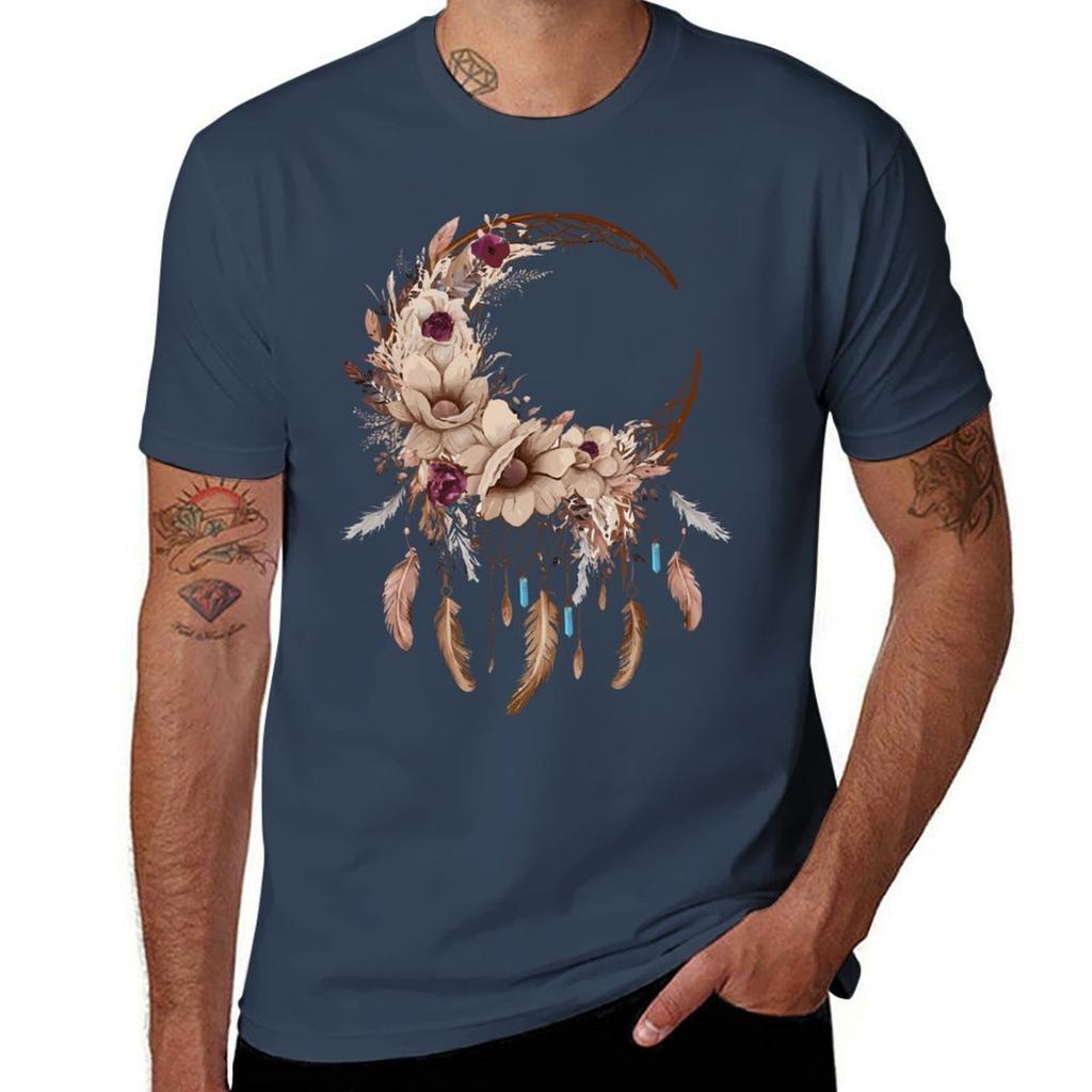Floral Moon Dreamcatcher TShirt Summer Print Short Sleeve Tee