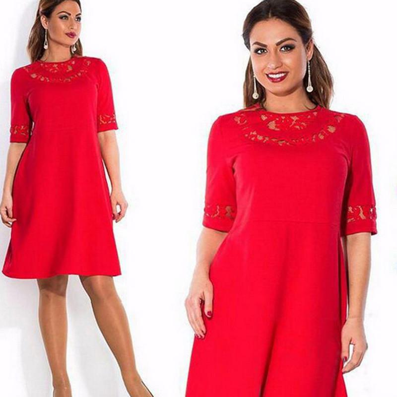 Women Round Collar Plus Size Pure Color Dress With Comfortable Cotton Blend Fabric