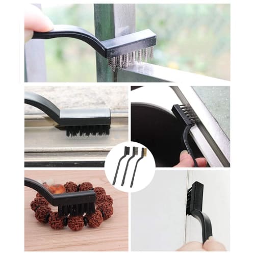 Samcos 3-Piece Wire Brush Set with Holes for Rust and High-Intensity Cleaning (Copper Wire Brush)