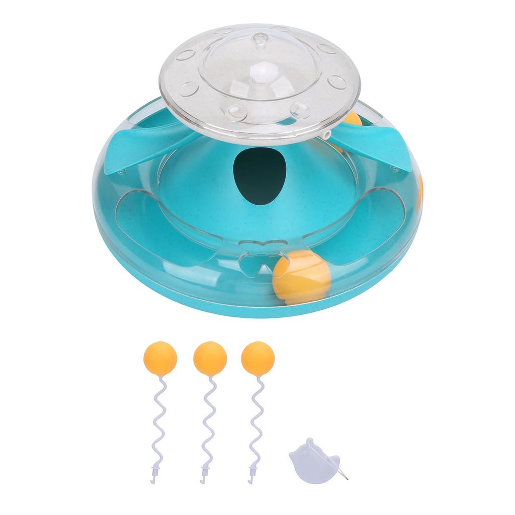 Cat Turntable Leakage Toy Circle Tracking Puzzle Food Dispensing Toy for Indoor KittensLake Blue