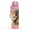 1PC Autumn Tabby Cat Floral Portrait 750ml Color Plastic Sports Water Bottle Leakproof Flip Straw Lid Suitable for Sports Office Home Use