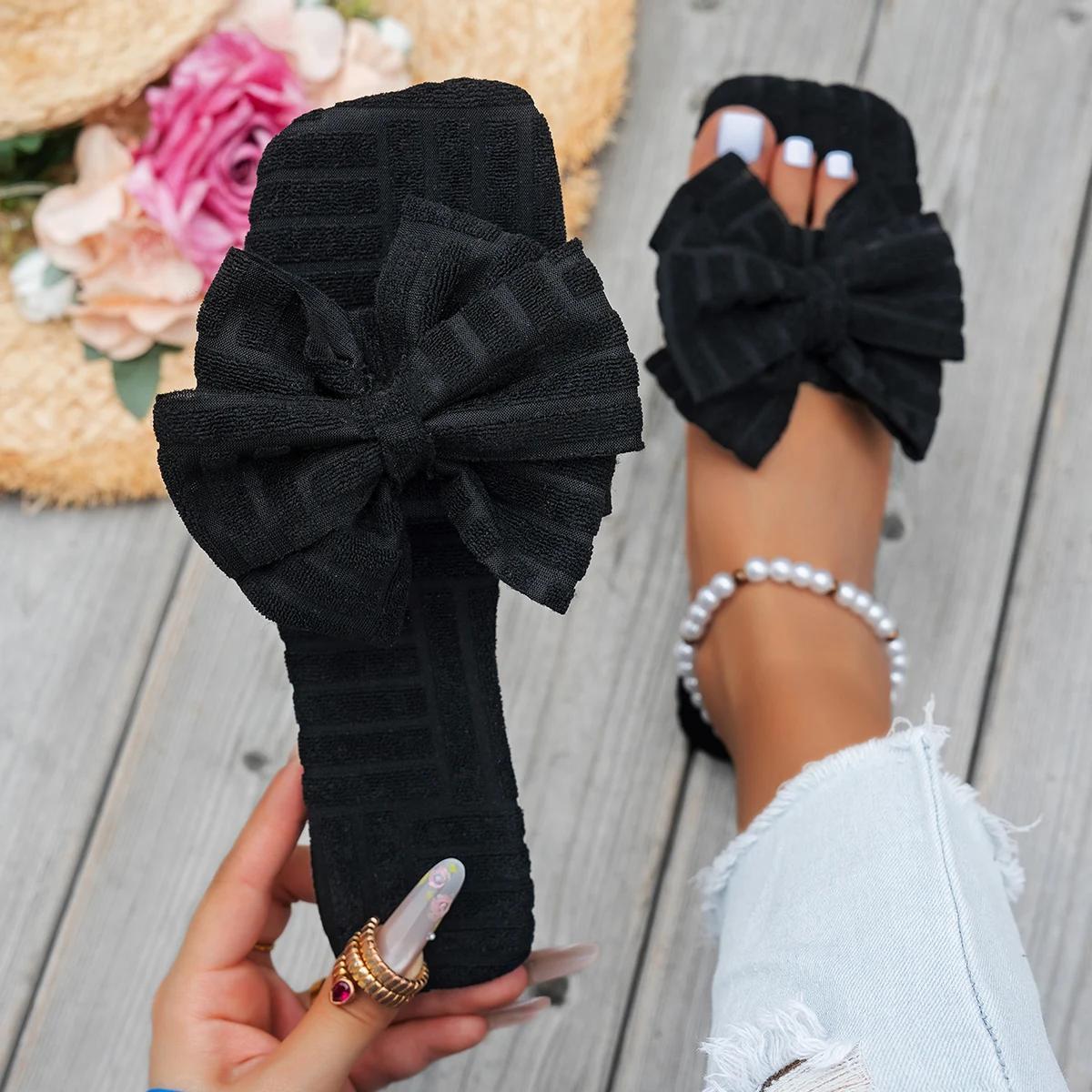 

Модные женские тапочки с бантом, повседневные бесшумные сандалии, трендовые шлепанцы, комнатные туфли для женщин, легкие нескользящие тапочки для дома, женские домашние шлепанцы 36 чёрный