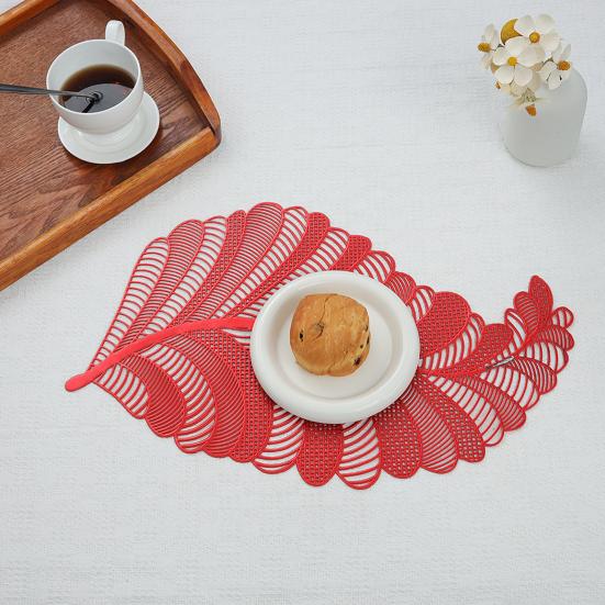 Table Placemat Irregular Hollow Leaf Shape Japanese Style Non-slip Waterproof Heat Insulation PVC Dishwasher Safe Dining Mat Kitchen Supplies