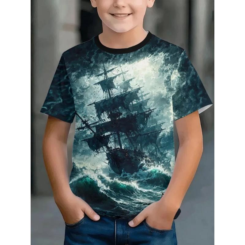 Fashion Children's Clothing Crew Neck Short Sleeve 3D Casual Color Printing Casual Short Sleeve Crew Neck T-Shirt