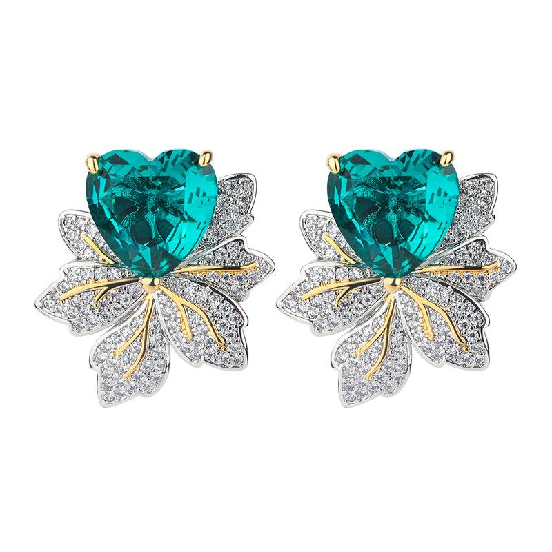 Huayei Jewelry Silver Needle Earrings Crystal Pink Gemstone Maple Leaf Earrings New Light Luxury Earrings