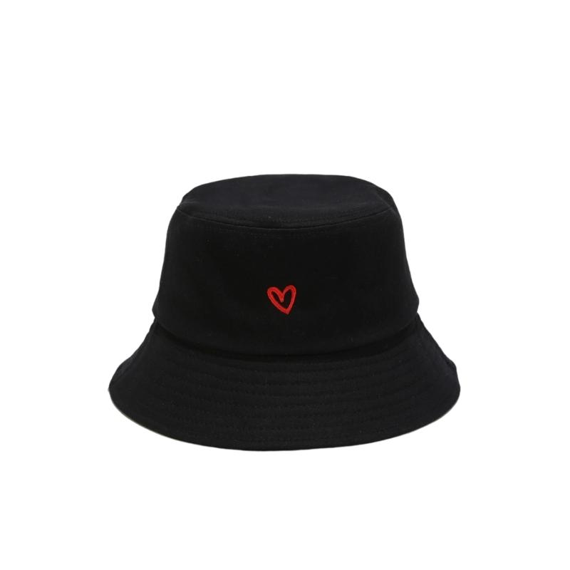 Embroidered Cotton Fisherman Hats for Women Girls Stylish Heart Design Beach Sun Protection Adjustable Fit