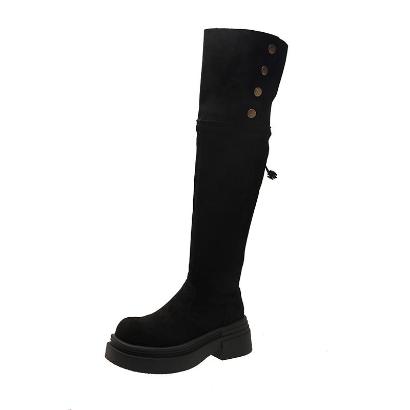 Fashion Vintage Platform Women Over The Knee High Boots Fashion Double Fold Wearing Mordern Long Botas Para Mujer