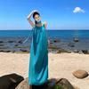 Thailand Seaside Beach Dress To Ankle Super Long Holiday Style Tall Loose Pleated Suspender Dress Summer