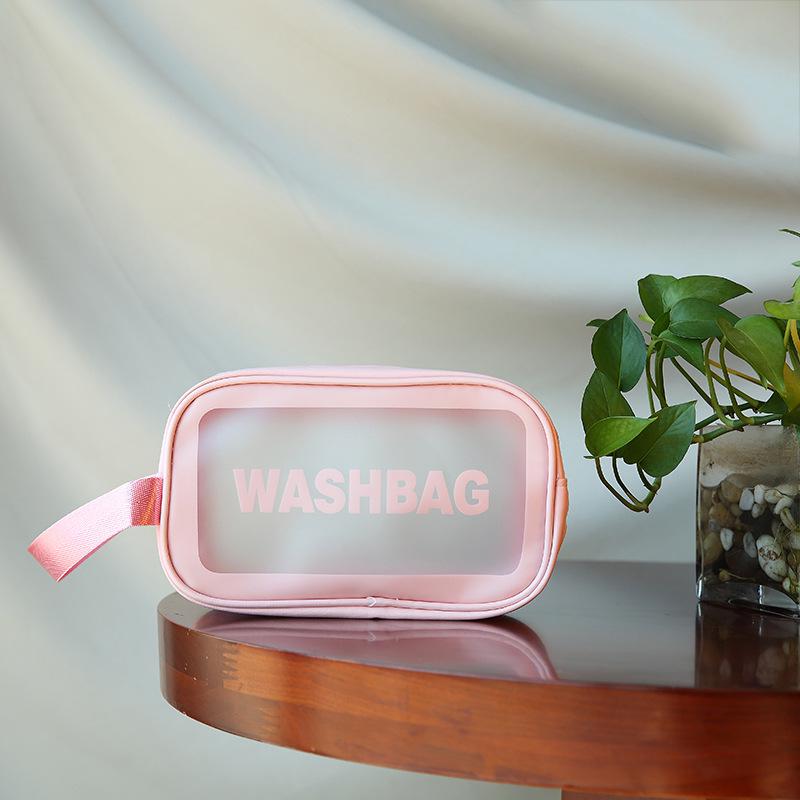 Transparent Three-Piece PVC Cosmetic Bag Set: Large, Frosted, Portable Storage for Women