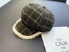 Autumn and Winter New Plaid Octagonal Hat Women's British Retro Velvet Beret Versatile Painter Newsboy Hat