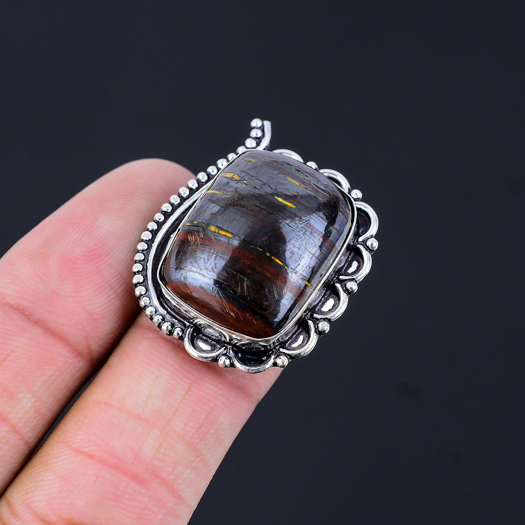 925 Sterling Silver Natural Iron Iron Tiger Eye Solitaire Ring Jewelry US 7.5 7.5