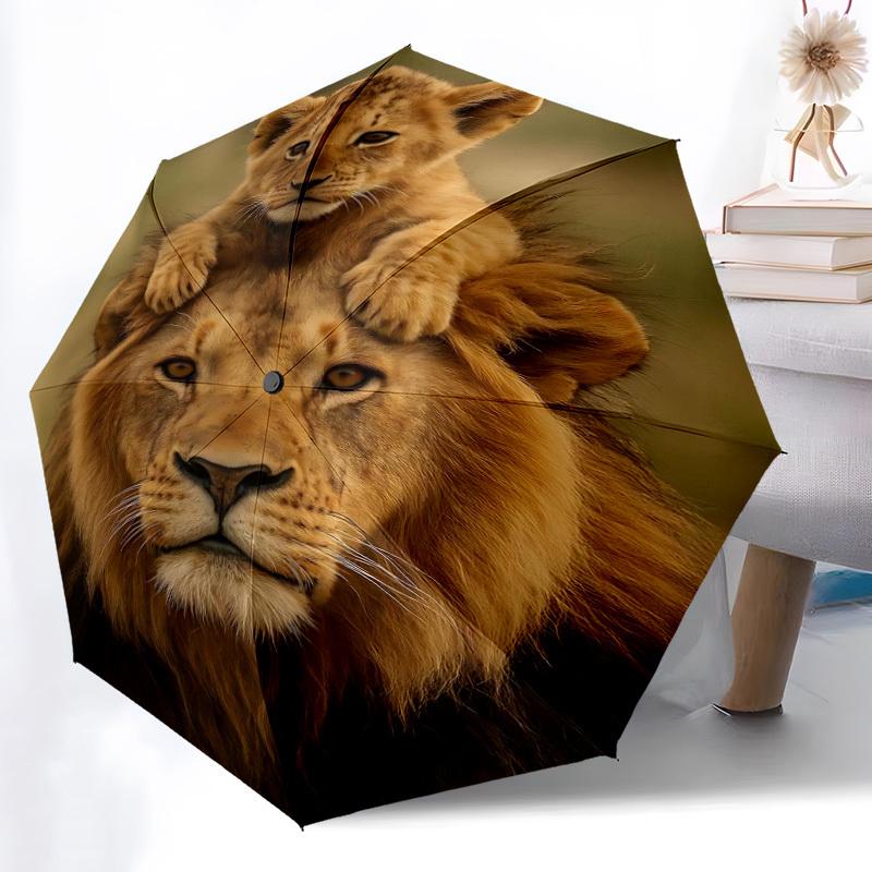 1pc Lion Cub Automatic Folding Umbrella - Compact Travel Umbrella with Auto Open/Close 8-Rib Heavy-Duty Shaft for Women/Men -l046