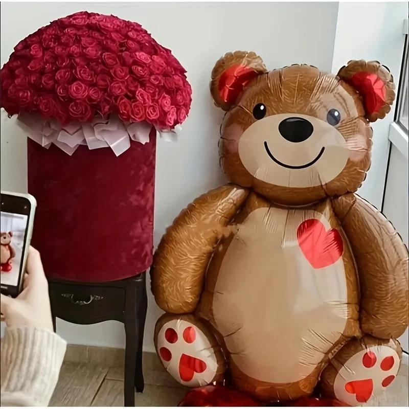 1/3pcs Large 3D Bear Aluminum Balloon, for Birthday Wedding Valentine's Day, Big Animal Theme Party Photo Background Decor