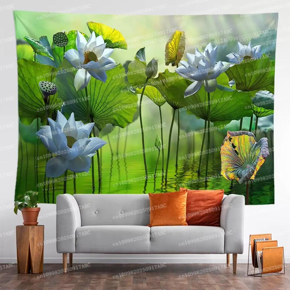 Home Decor Summer Style Wall Tapestry Lotus Print Home Tapestry Polyester Tapestry for Living Room Bedroom Aestheticism Tapestry