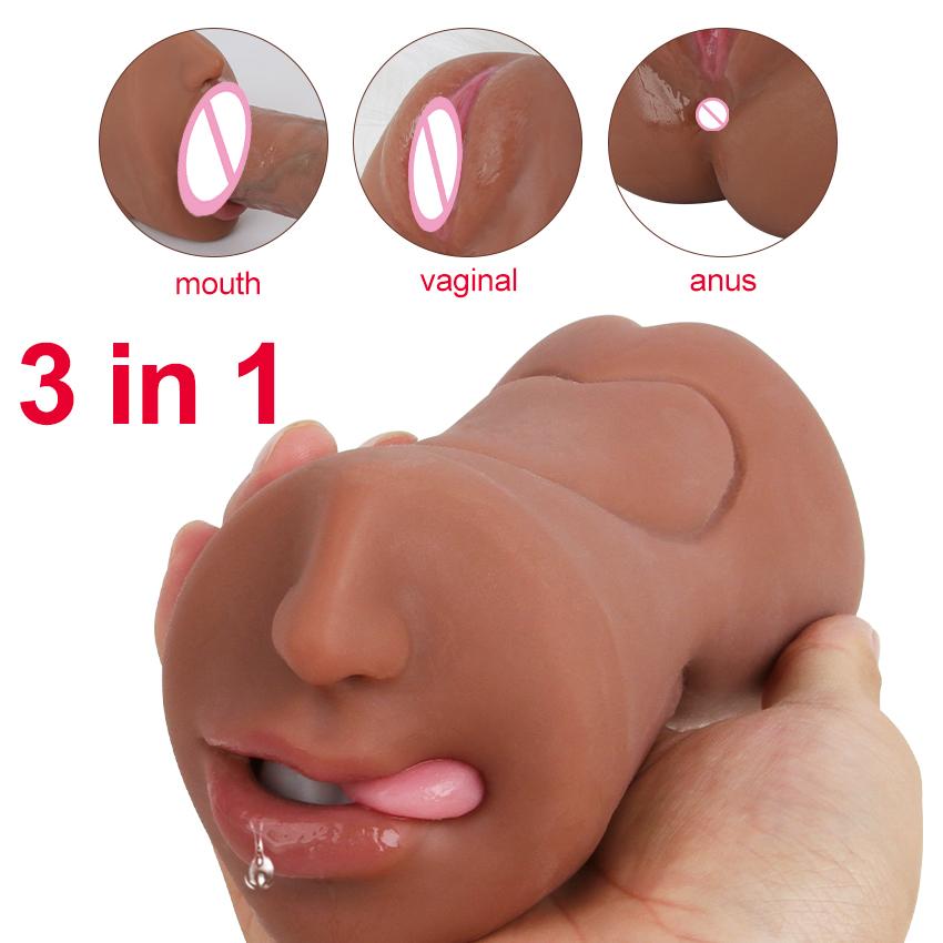 3in1 Realistic Mouth Vagina Anal Plug Male Masturbator Cup Deep Throat Silicone Dildo Moves Masturbation Pleasure Toys for Men