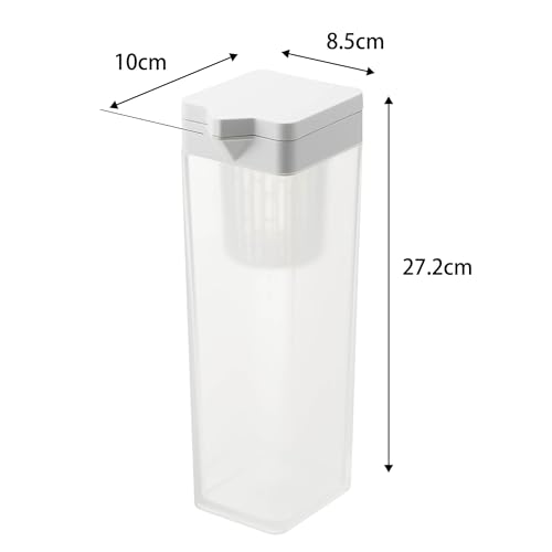 Yamazaki Tower 1.2L Tiltable Water Bottle with Tea Bag Holder, White, 8.5cm W x 10cm D x 27.2cm H, Dishwasher Safe, Barley Tea Pot, 1749