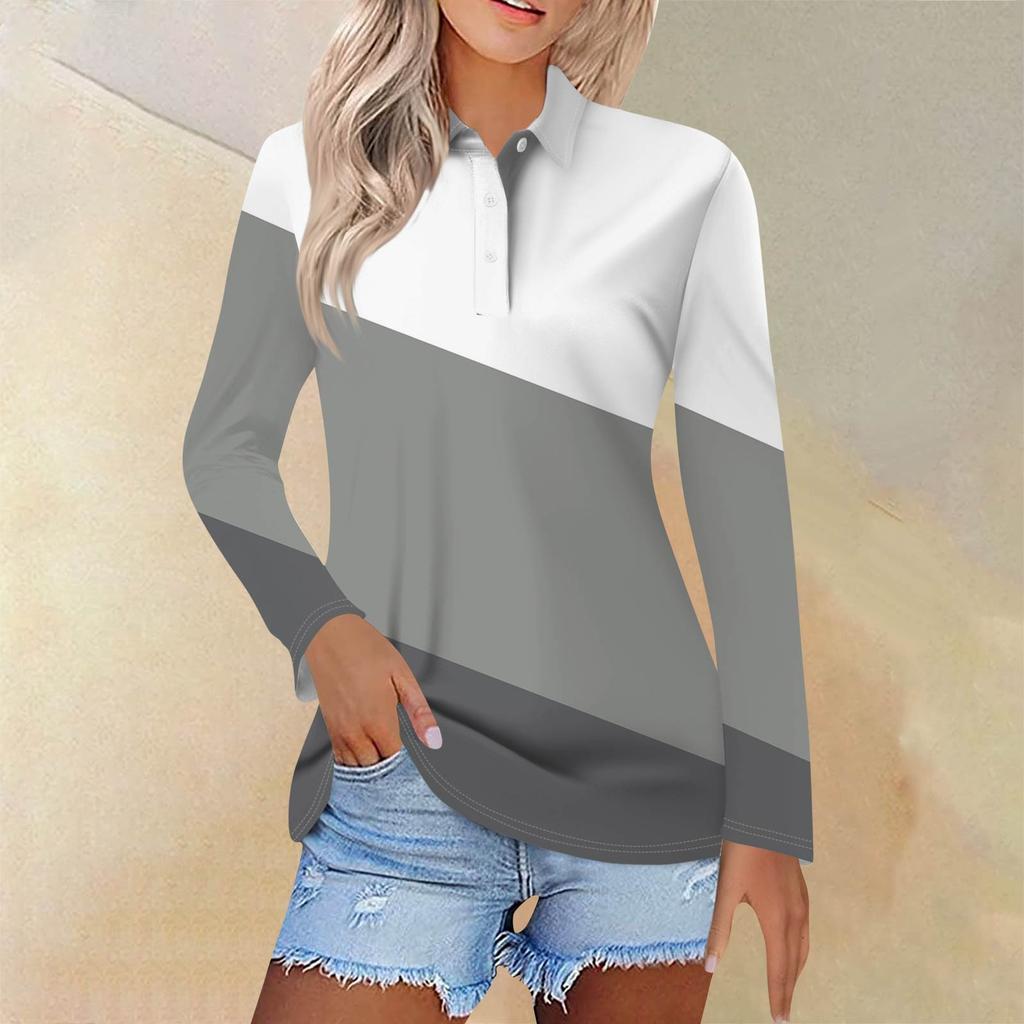 Dámská móda Ležérní klopa Krátký Dlouhý rukáv Potisk Košile Dámské Zapínací topy