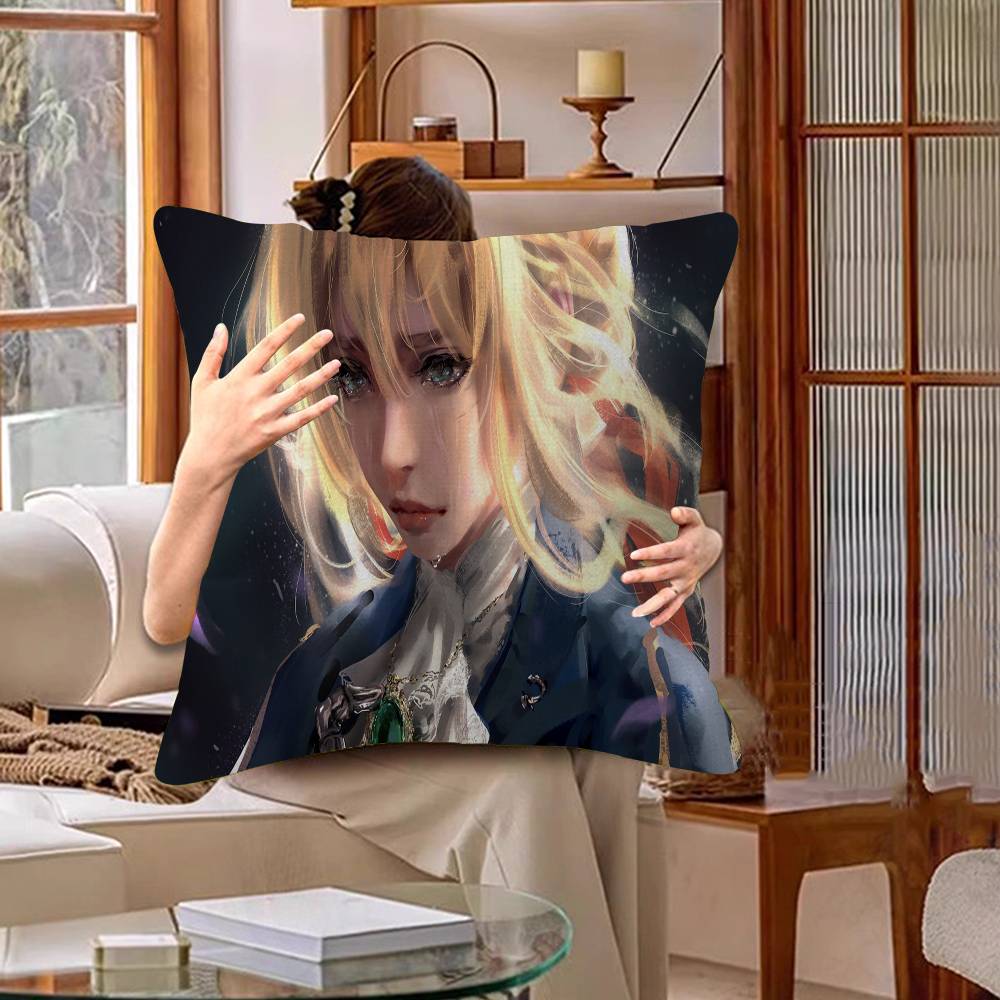 Anime Violet Evergarden Pillow Covers Cartoon Sofa Decorative Home Double-sided Printing Short Plush Cute Cushion Cover