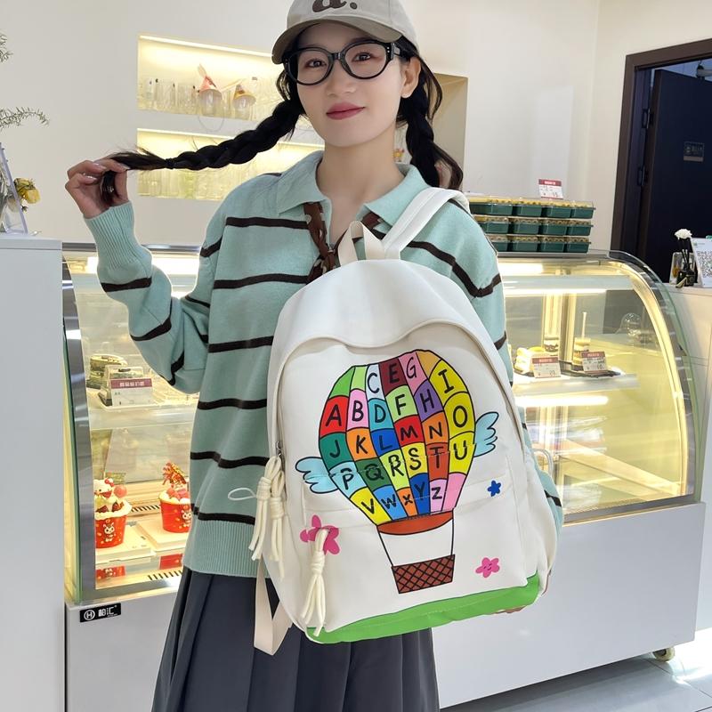 Student Cartoon Schoolbag Letter Print Backpack