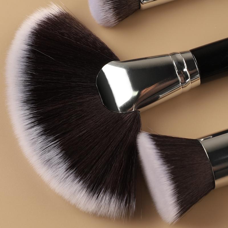 HMU High Quality Dense Fiber Hair Black Wood Handle Fan-shaped Vegan Single Powder Large Highlight Facial Fan Brush