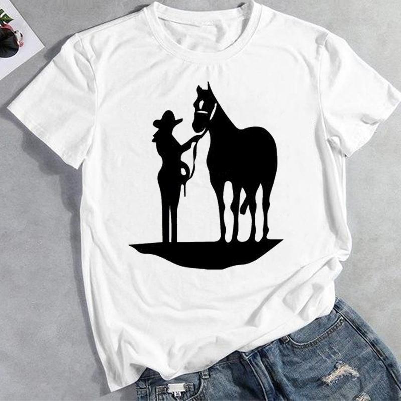 Lata 90. Akwarelowy Koń Miłość Ubrania Codzienna Letnia Moda Koszulka z Nadrukiem Kobiety Top Koszulka Krótki Rękaw Pani Kobieta Koszulka z Nadrukiem
