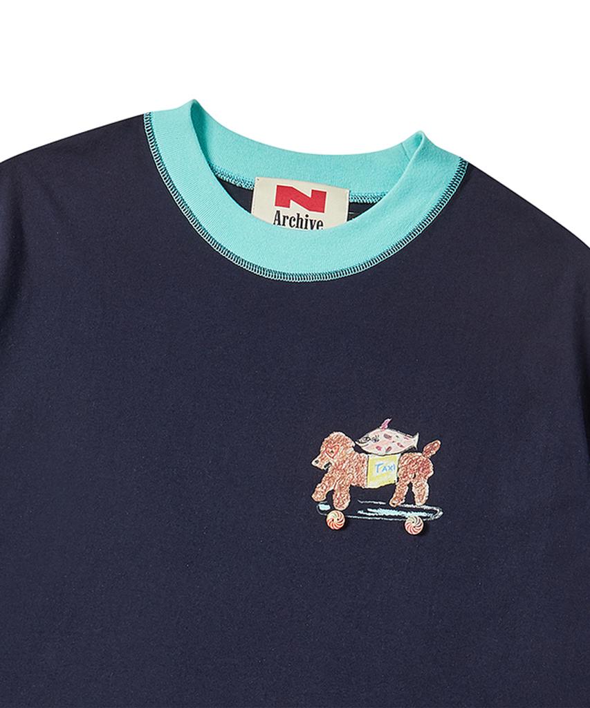 BEYOND CLOSET [Collection Line] Hand-Print Detail Cotton Short Sleeve T-Shirt Navy