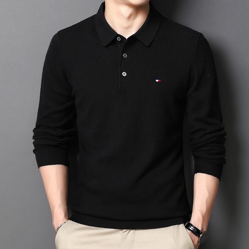 Tommy Men's Knit Wool Sweater, Lapel Polo - Spring/Autumn Casual for All Ages